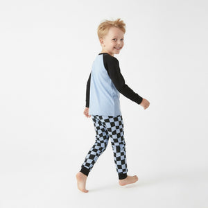 Toddler and Kids Boys Blue Navy Blue Round Neck Long Sleeve Casual Loungewear Set