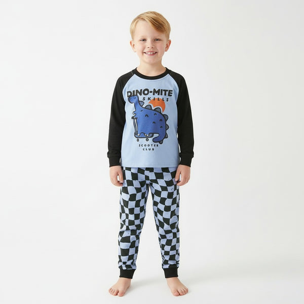 Toddler and Kids Boys Blue Navy Blue Round Neck Long Sleeve Casual Loungewear Set