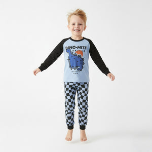 Toddler and Kids Boys Blue Navy Blue Round Neck Long Sleeve Casual Loungewear Set