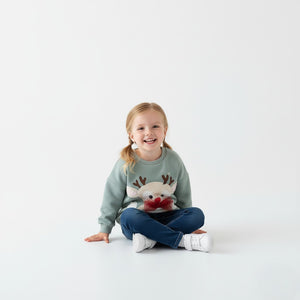 Girls Reindeer Red Bow Tie Sweatshirt - Holiday Pullover for Toddlers & Kids