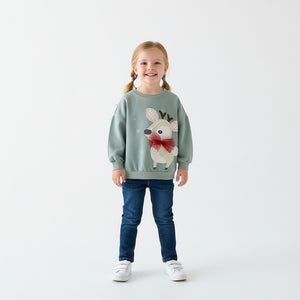 Girls Reindeer Red Bow Tie Sweatshirt - Holiday Pullover for Toddlers & Kids