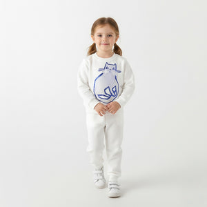 🐱 Toddler & Kids White Cat Print Sweatshirt and Pants Set (2T–7T)
