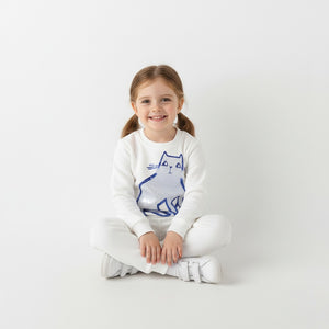 🐱 Toddler & Kids White Cat Print Sweatshirt and Pants Set (2T–7T)