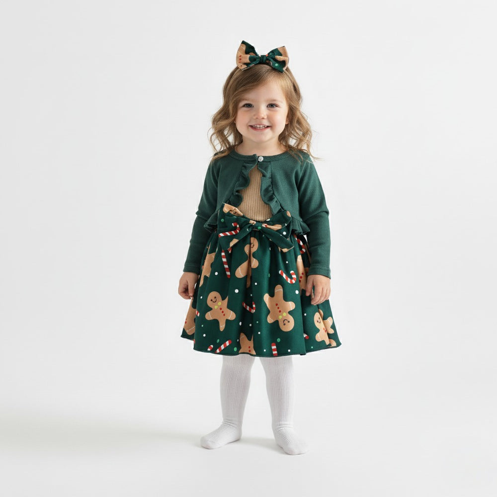 Baby & Toddler Girls’ Christmas Dress with Cardigan & Headband Set (3M–3T)