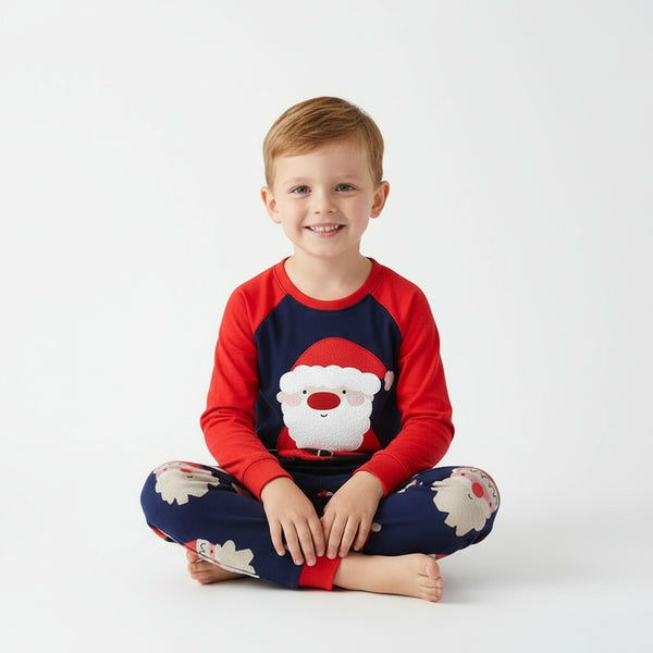 Red and Navy Blue Santa Pajama Set for Toddler and Kids Boys