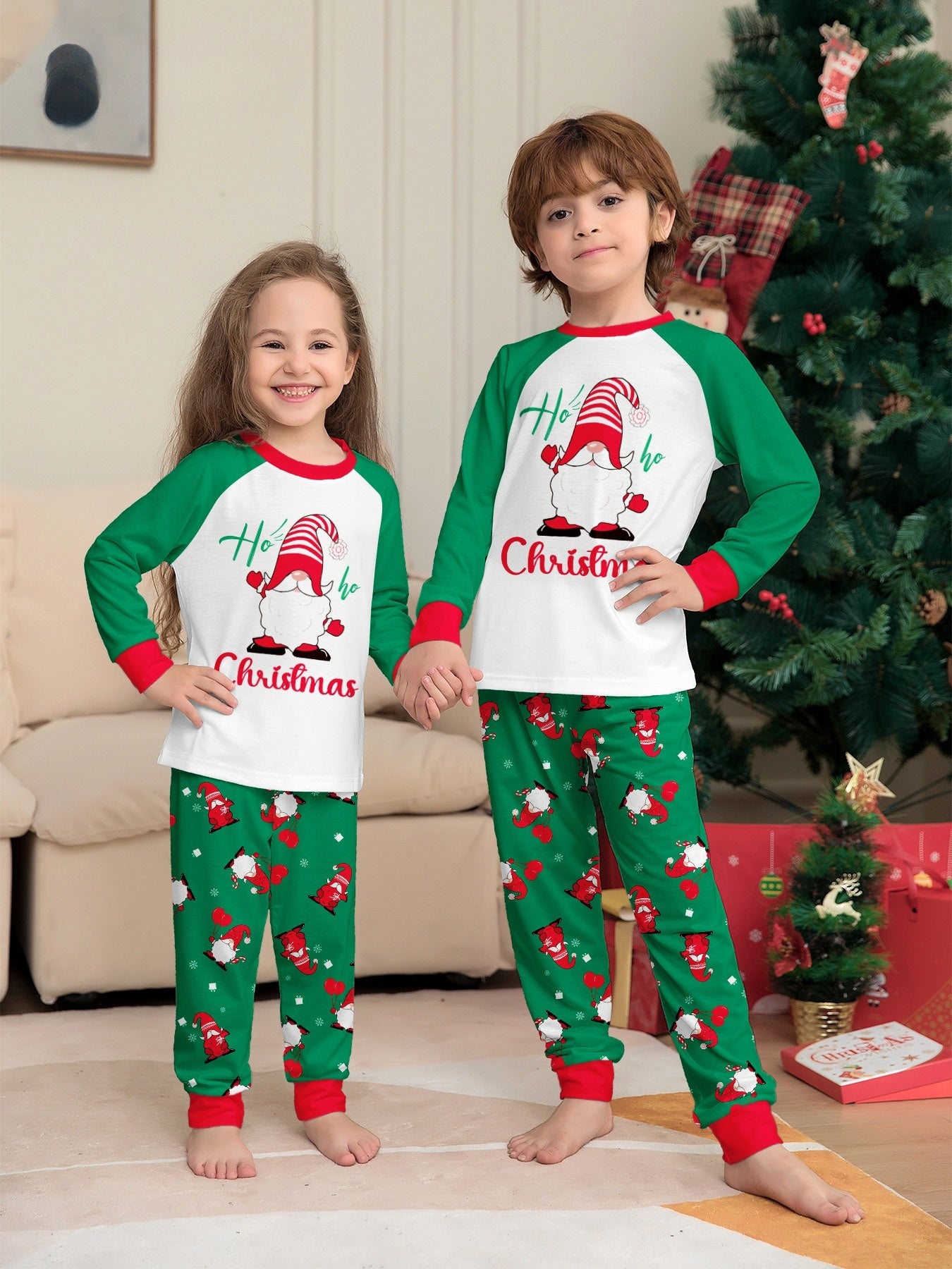 Ho Ho Christmas Gnome Family Pajama Set | Matching Holiday PJs | Raglan Style - Yarafly 