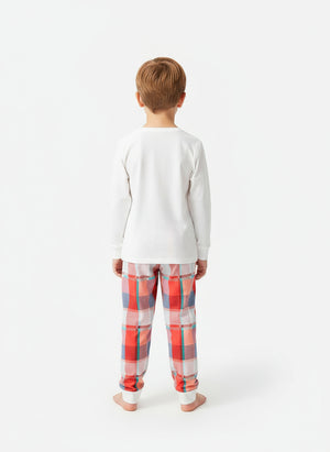 Toddler and Kids Boys Christmas Outfit Set - White Top Red Plaid Pants