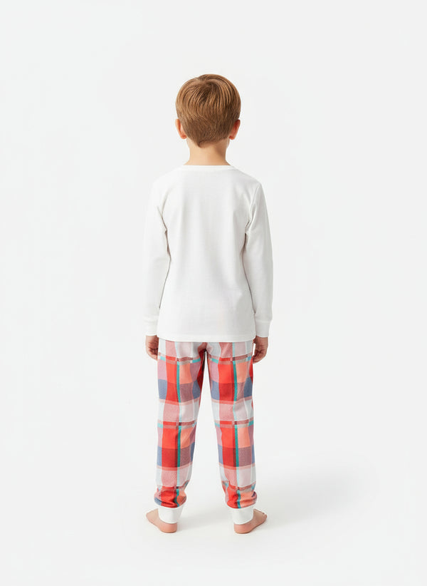 Toddler and Kids Boys Christmas Outfit Set - White Top Red Plaid Pants