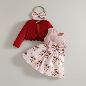 Baby & Toddler Girls’ Christmas Dress with Cardigan & Headband Set (3M–3T)