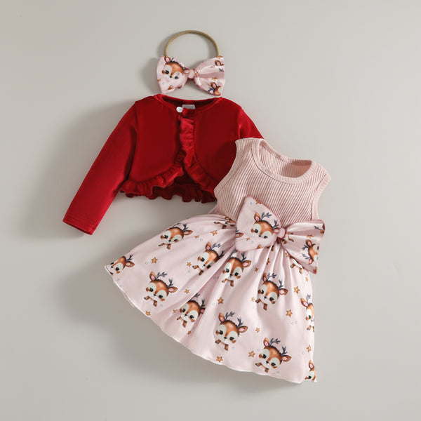 Baby & Toddler Girls’ Christmas Dress with Cardigan & Headband Set (3M–3T)