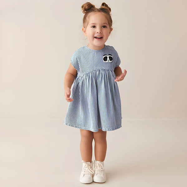 Toddlers & Kids Striped Panda Patch Dress