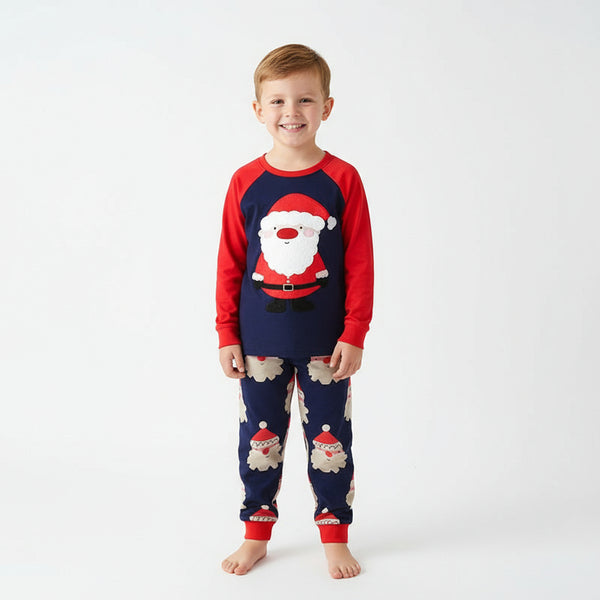 Red and Navy Blue Santa Pajama Set for Toddler and Kids Boys