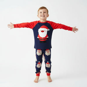 Red and Navy Blue Santa Pajama Set for Toddler and Kids Boys