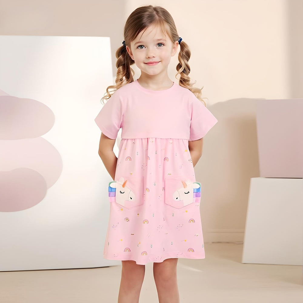 Toddler & Kids Unicorn Rainbow Cotton Dress