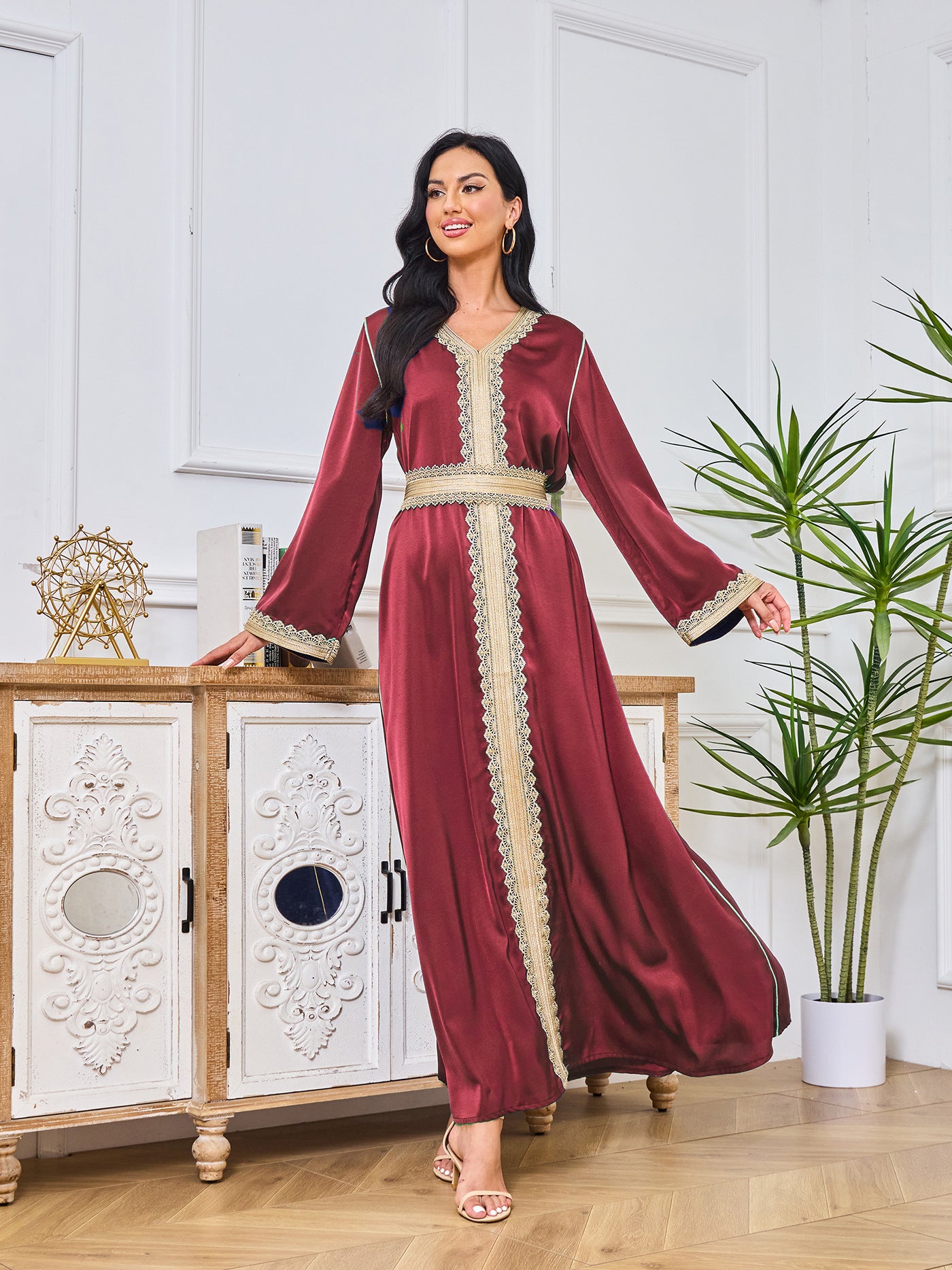 Janna Moroccan Burgundy Kaftan Dress - Yarafly 