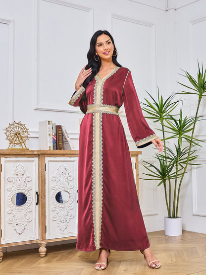 Janna Moroccan Burgundy Kaftan Dress - Yarafly 