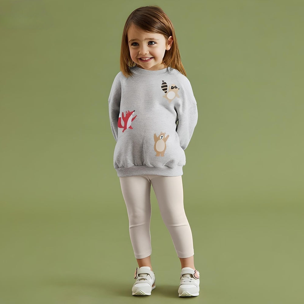 Grey Woodland Animal Appliqué Toddler & Kids Sweatshirt